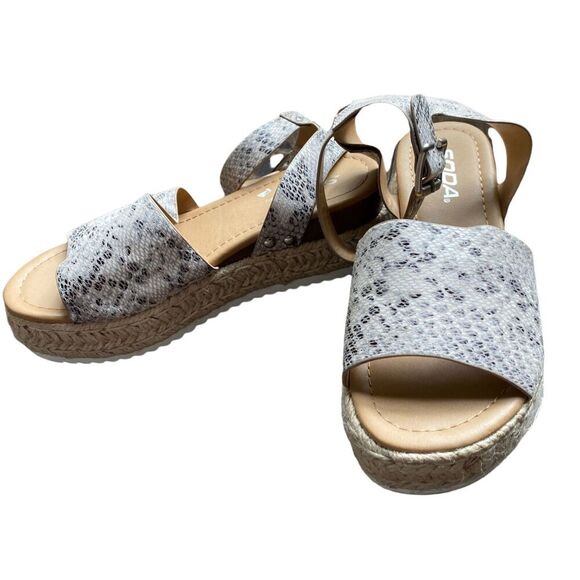 Soda sz 6‎ espadrille faux snakeskin open toe  platform wedge - Picture 2 of 5
